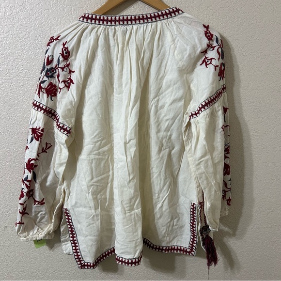 Zara Peasant Floral Embroidered Blouse in White - Size Large - Picture 5 of 7